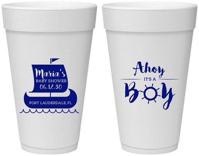 Personalized Baby Shower 20 oz Foam Cups - Ahoy It’s A Boy | 90177