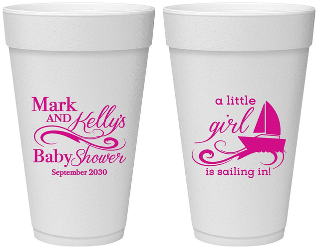 Personalized Baby Shower 20 oz Foam Cups - Sailboat | 90178