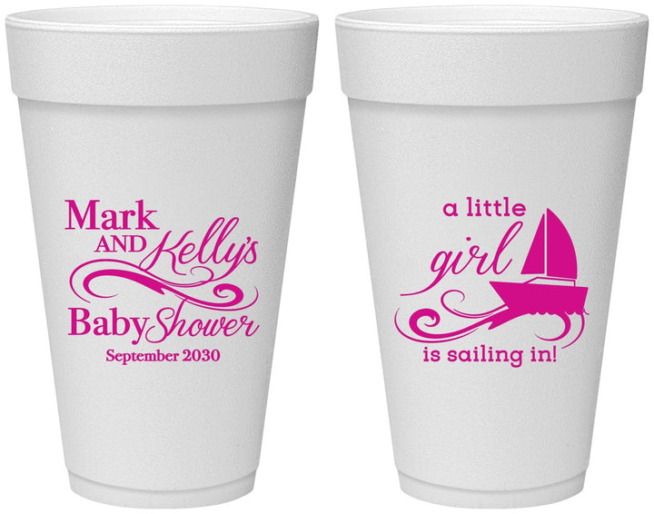 Personalized Baby Shower 20 oz Foam Cups - Sailboat | 90178