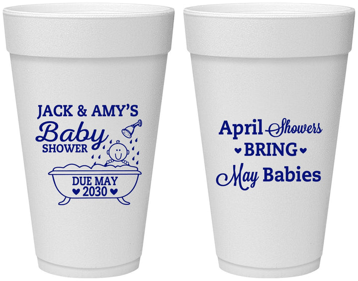 Personalized Baby Shower 20 oz Foam Cups - April Showers May Babies | 90181