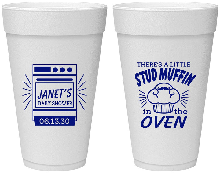 Personalized Baby Shower 20 oz Foam Cups - Stud Muffin | 90182