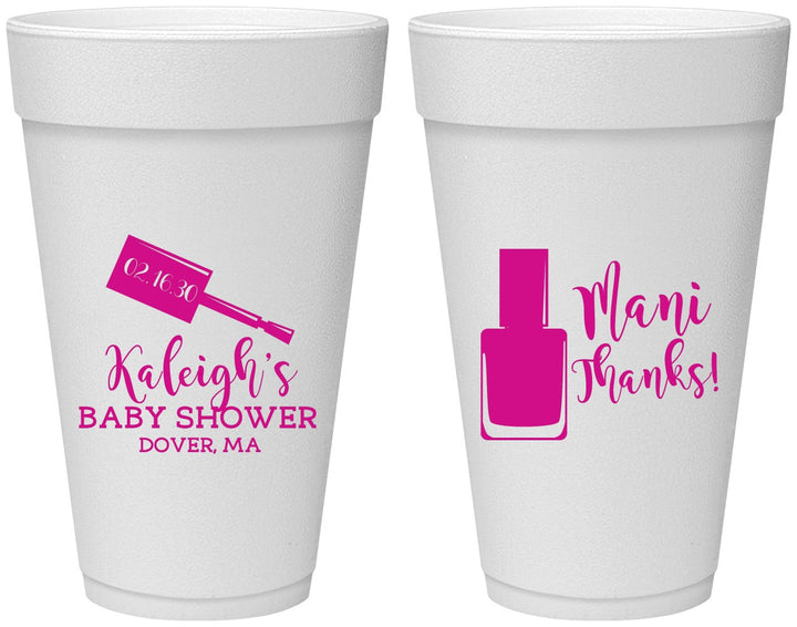 Personalized Baby Shower 20 oz Foam Cups - Mani Thanks | 90184