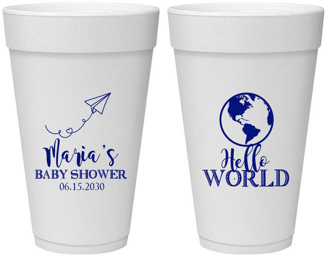 Personalized Baby Shower 20 oz Foam Cups - Hello World | 90185