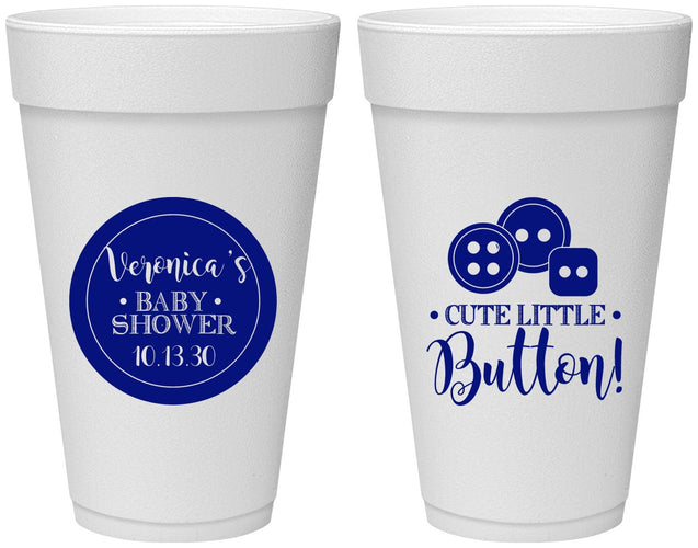 Personalized Baby Shower 20 oz Foam Cups - Cute Little Button | 90189