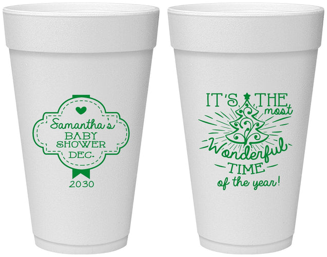 Personalized Baby Shower 20 oz Foam Cups - Christmas | 90190