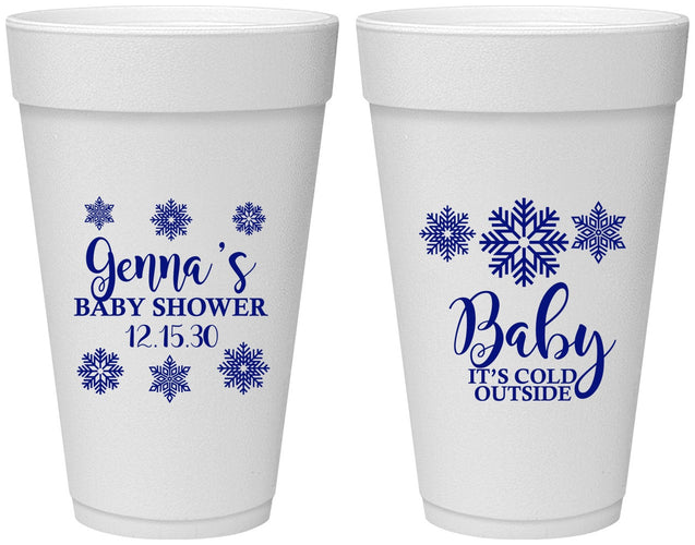 Personalized Baby Shower 20 oz Foam Cups - Christmas Snowflakes | 90192