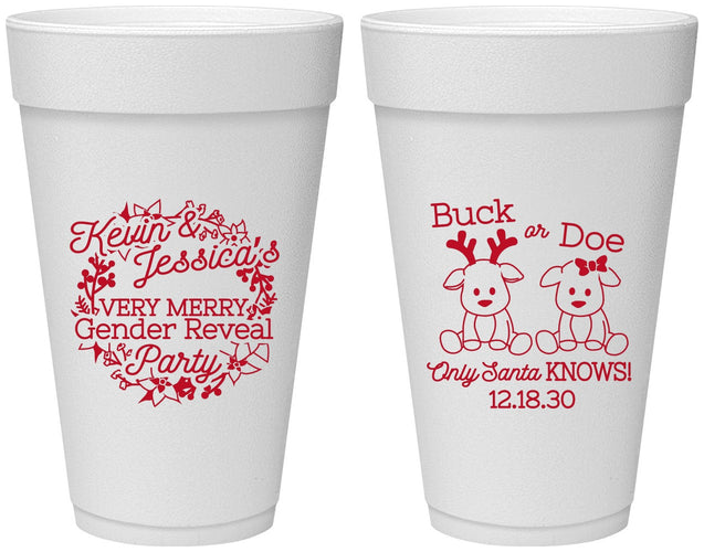 Personalized Baby Shower 20 oz Foam Cups - Christmas Gender Reveal | 90193