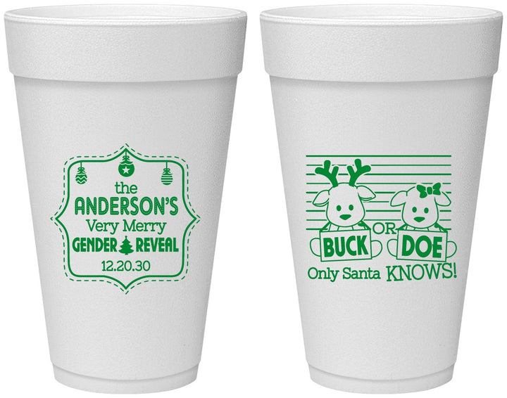 Personalized Baby Shower 20 oz Foam Cups - Christmas Gender Reveal | 90194