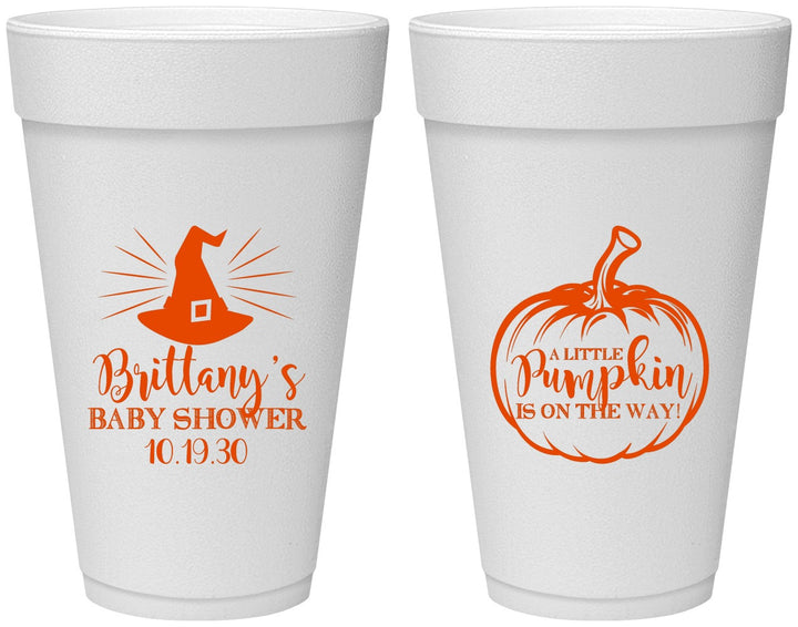 Personalized Baby Shower 20 oz Foam Cups - Little Pumpkin Halloween | 90196