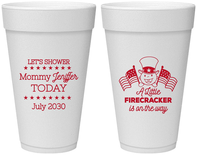 Personalized Baby Shower 20 oz Foam Cups - Little Firecracker | 90198