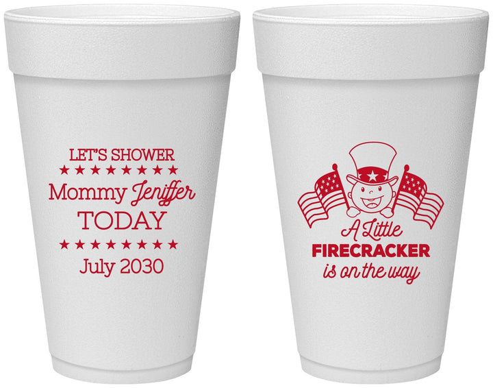 Personalized Baby Shower 20 oz Foam Cups - Little Firecracker | 90198