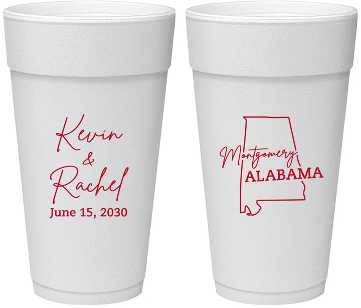 Personalized Wedding 24 oz Foam Cups - Alabama | 100