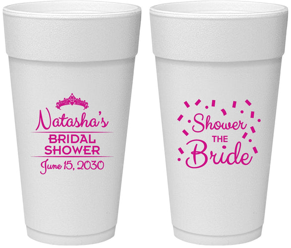Personalized Bridal Shower 24 oz Foam Cups - Shower The Bride | 100001