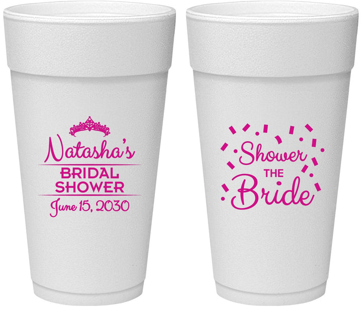 Personalized Bridal Shower 24 oz Foam Cups - Shower The Bride | 100001