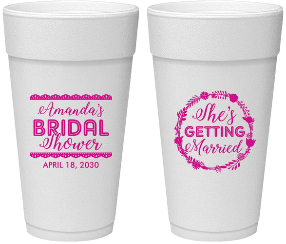 Personalized Bridal Shower 24 oz Foam Cups - She's Getting Married | 100003