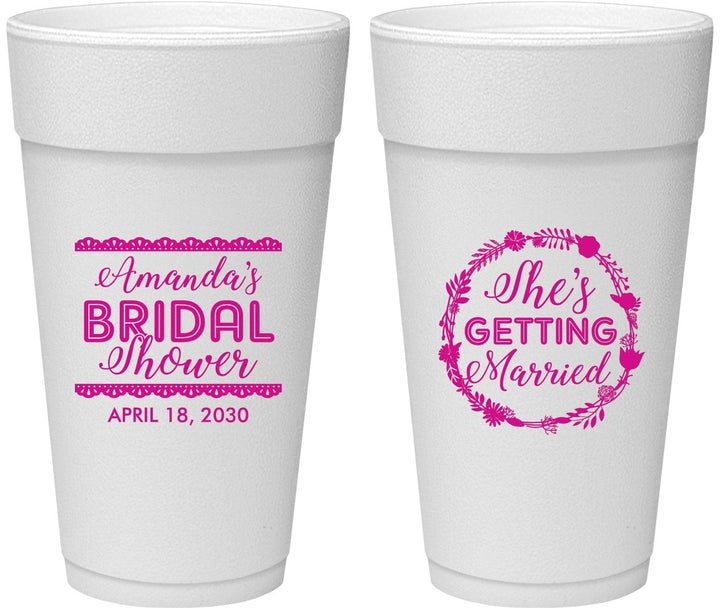 Personalized Bridal Shower 24 oz Foam Cups - She's Getting Married | 100003