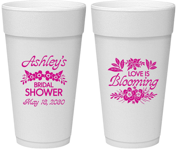 Personalized Bridal Shower 24 oz Foam Cups - Love Is Blooming | 100007