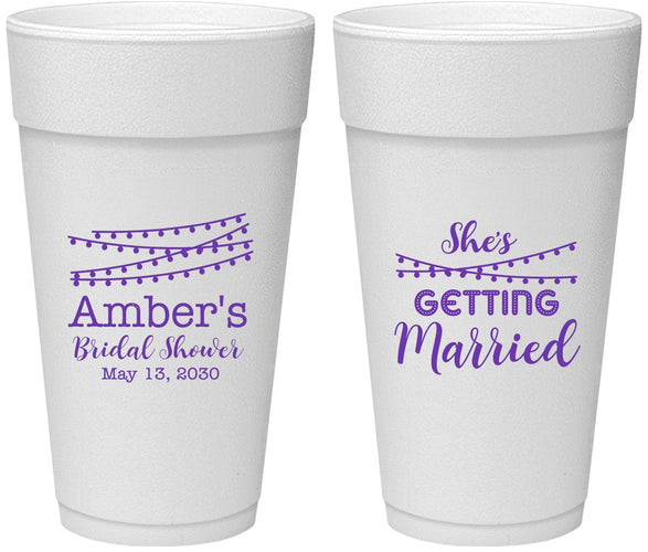 Personalized Bridal Shower 24 oz Foam Cups - She's Getting Married | 100008