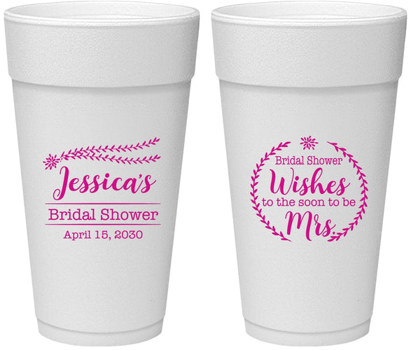 Personalized Bridal Shower 24 oz Foam Cups - Soon To Be Mrs | 100009