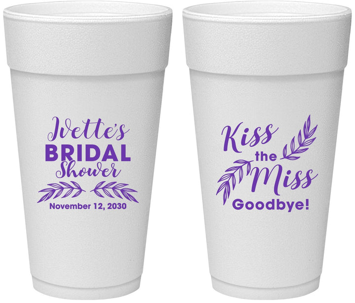 Personalized Bridal Shower 24 oz Foam Cups - Kiss The Miss Goodbye | 100010