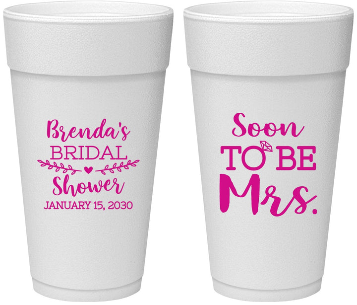 Personalized Bridal Shower 24 oz Foam Cups - Soon To Be Mrs | 100013