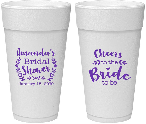 Personalized Bridal Shower 24 oz Foam Cups - Cheers To The Bride | 100014