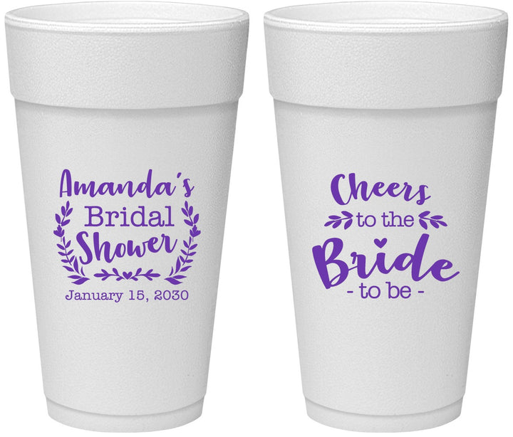 Personalized Bridal Shower 24 oz Foam Cups - Cheers To The Bride | 100014
