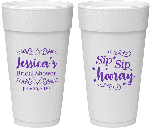 Personalized Bridal Shower 24 oz Foam Cups - Sip Sip Hooray | 100016
