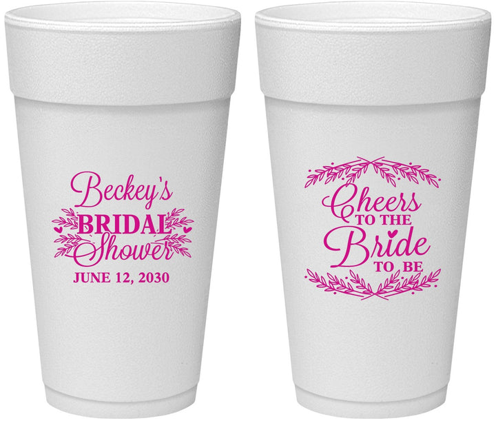 Personalized Bridal Shower 24 oz Foam Cups - Cheers To The Bride | 100019