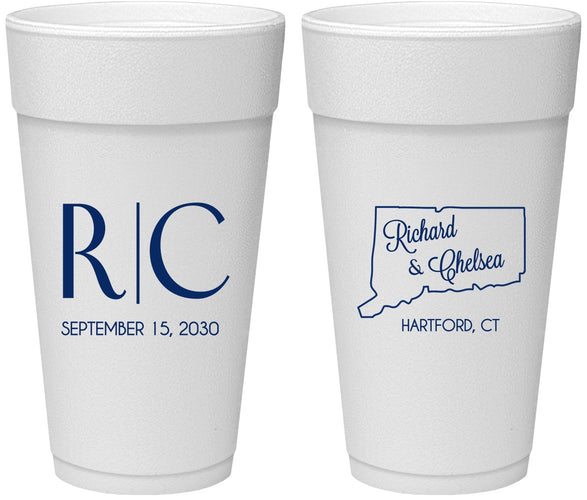 Personalized Wedding 24 oz Foam Cups - Connecticut | 106