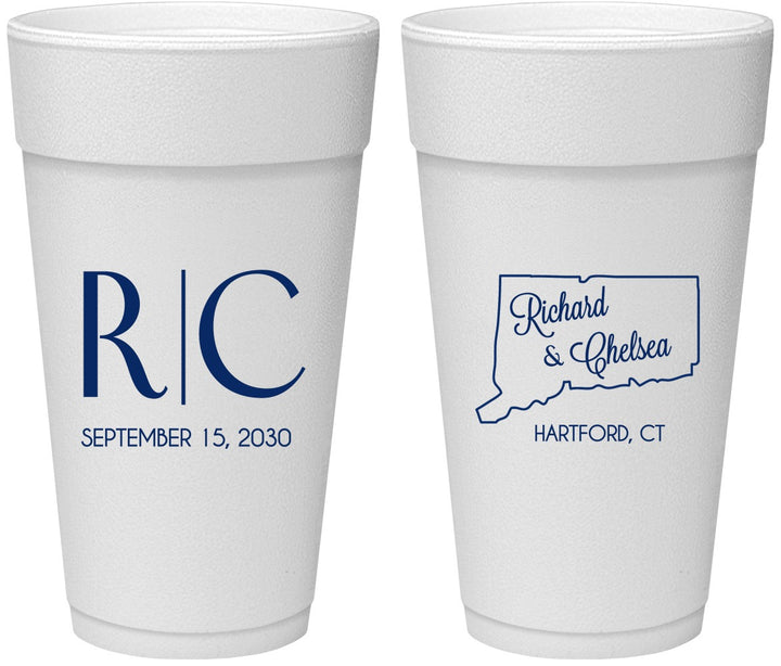 Personalized Wedding 24 oz Foam Cups - Connecticut | 106