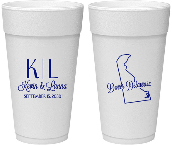 Personalized Wedding 24 oz Foam Cups - Delaware | 107