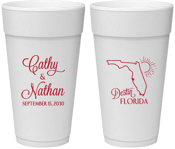 Personalized Wedding 24 oz Foam Cups - Florida | 108