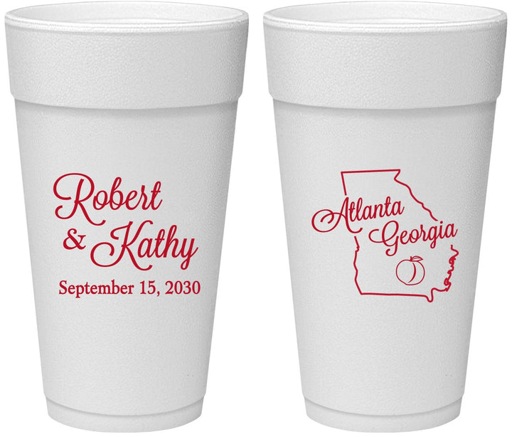 Personalized Wedding 24 oz Foam Cups - Georgia | 109