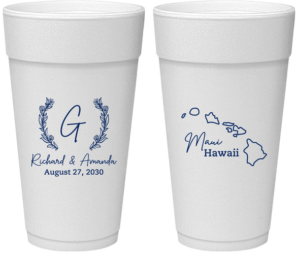 Personalized Wedding 24 oz Foam Cups - Hawaii | 110