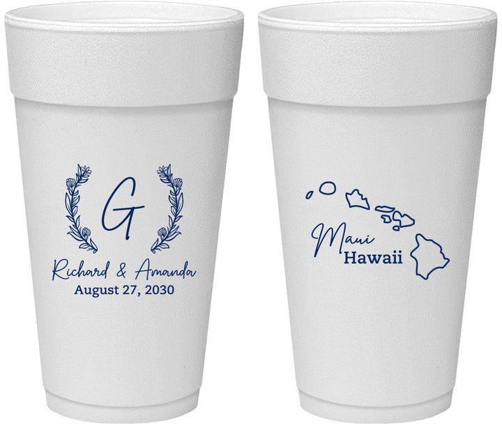 Personalized Wedding 24 oz Foam Cups - Hawaii | 110