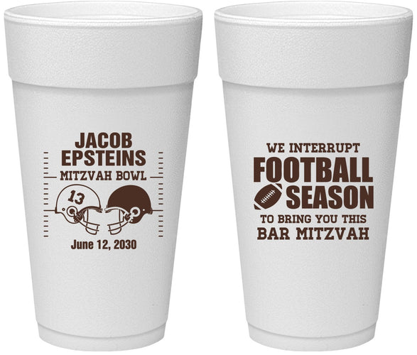 Personalized Bar Mitzvah 24 oz Foam Cups - 13th Birthday Football | 110003