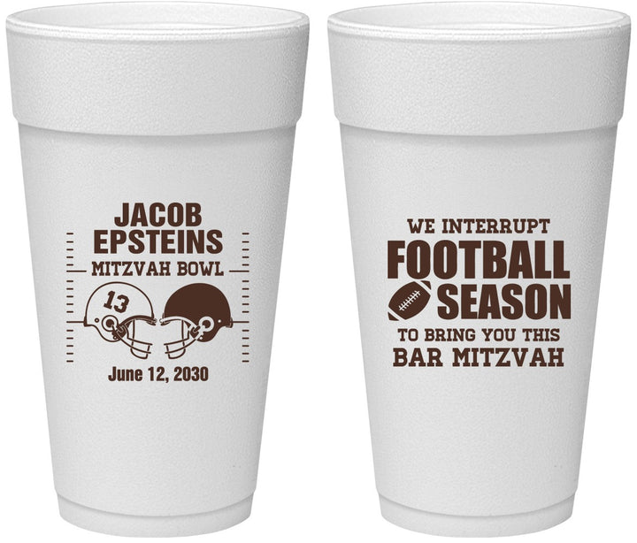 Personalized Bar Mitzvah 24 oz Foam Cups - 13th Birthday Football | 110003