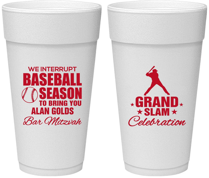 Personalized Bar Mitzvah 24 oz Foam Cups - 13th Birthday Baseball | 110004