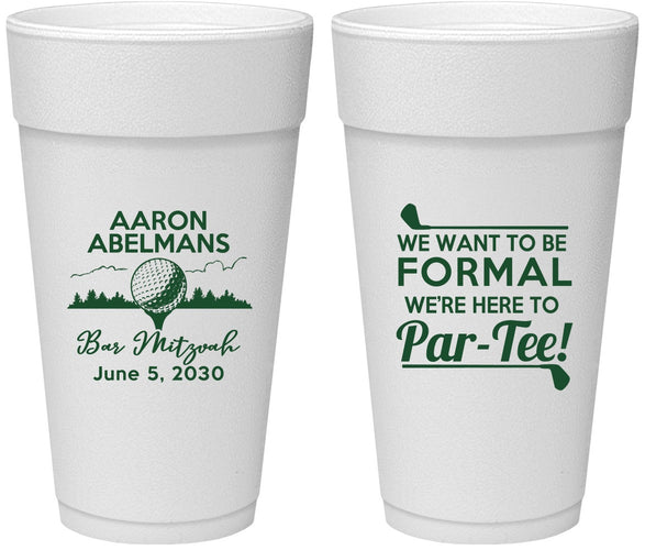 Personalized Bar Mitzvah 24 oz Foam Cups - 13th Birthday Golf | 110010