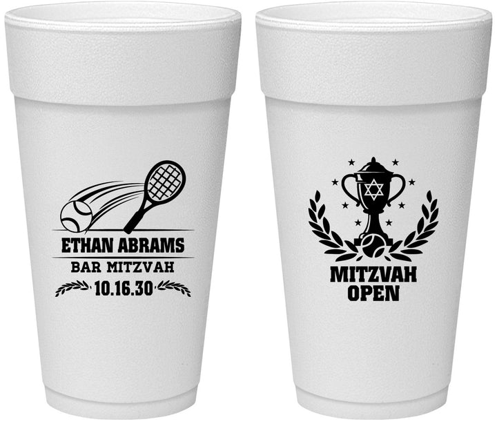 Personalized Bar Mitzvah 24 oz Foam Cups - 13th Birthday Tennis | 110011