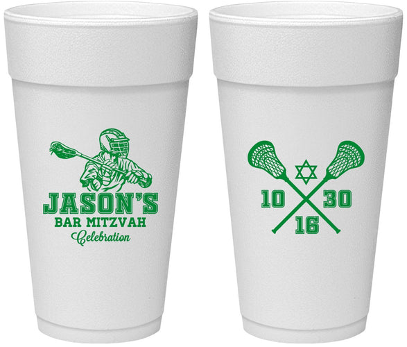 Personalized Bar Mitzvah 24 oz Foam Cups - 13th Birthday Lacrosse | 110012