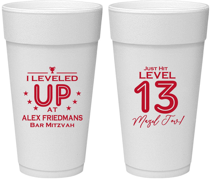 Personalized Bar Mitzvah 24 oz Foam Cups - 13th Birthday Video Game | 110014
