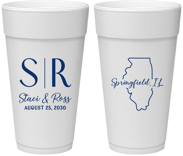 Personalized Wedding 24 oz Foam Cups - Illinois | 112