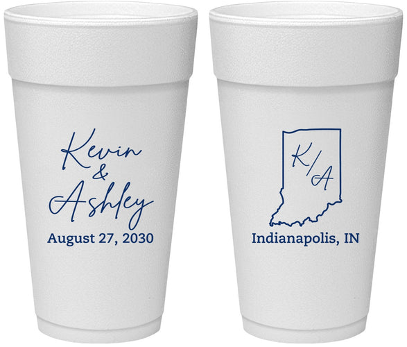 Personalized Wedding 24 oz Foam Cups - Indiana | 113