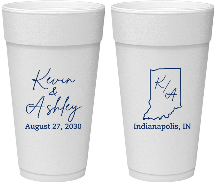 Personalized Wedding 24 oz Foam Cups - Indiana | 113