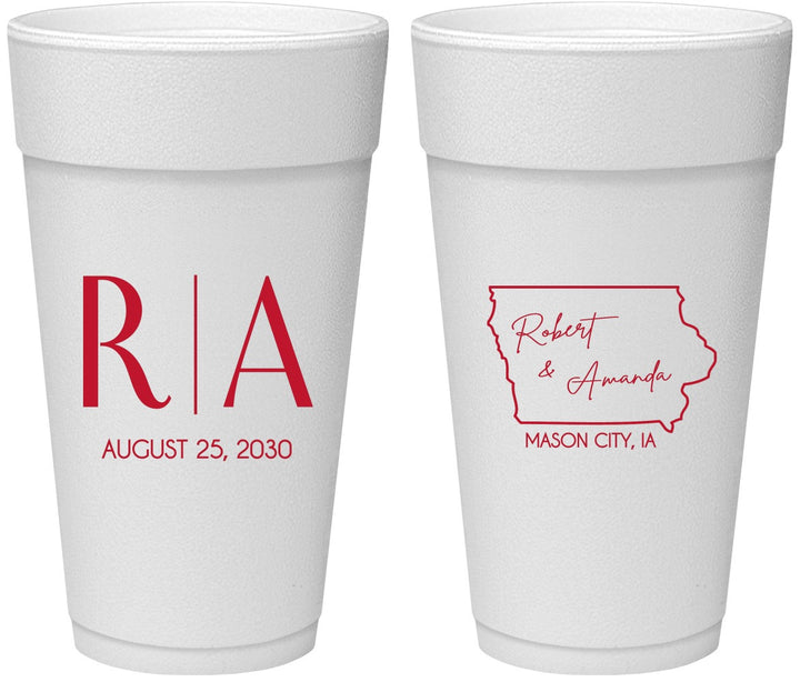 Personalized Wedding 24 oz Foam Cups - Iowa | 114