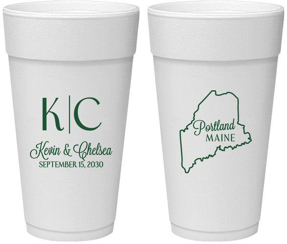 Personalized Wedding 24 oz Foam Cups - Maine | 118