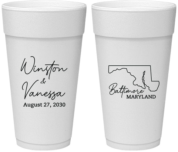 Personalized Wedding 24 oz Foam Cups - Maryland | 119