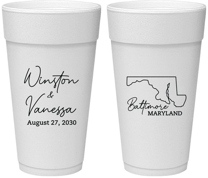 Personalized Wedding 24 oz Foam Cups - Maryland | 119